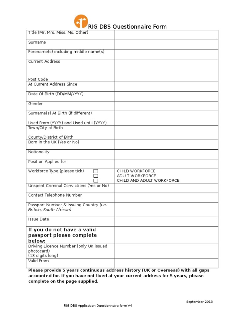 RIG Healthcare DBS Questionnaire | PDF | Privacy | Government And ...