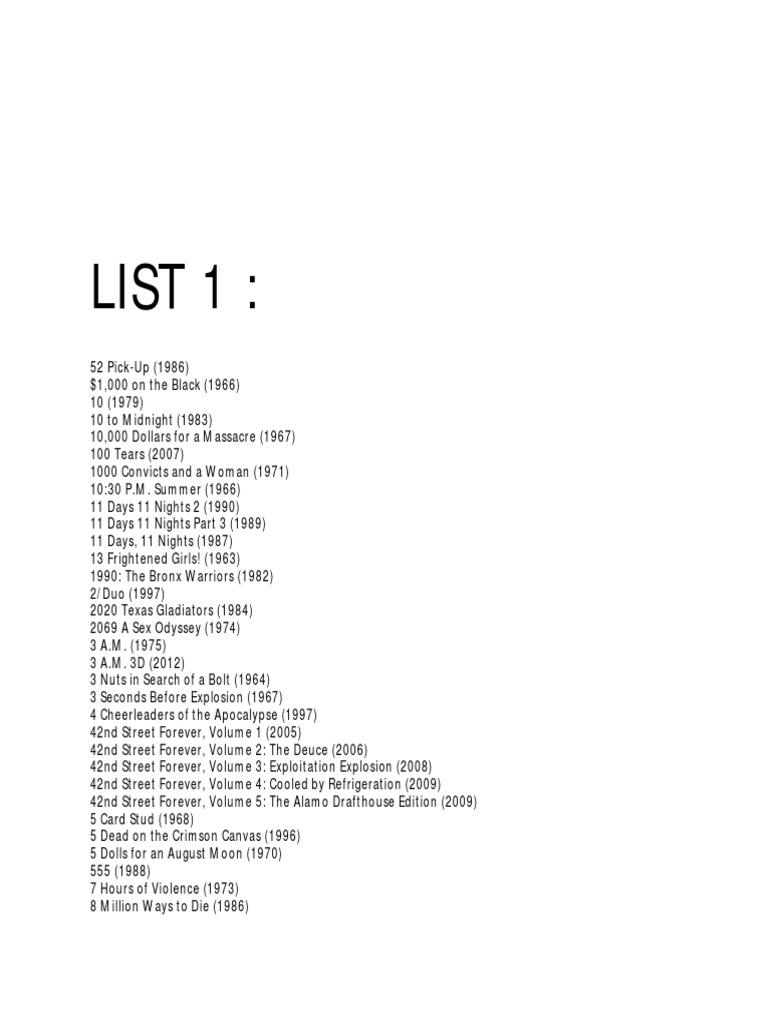 Movies Lists PDF Violence picture picture