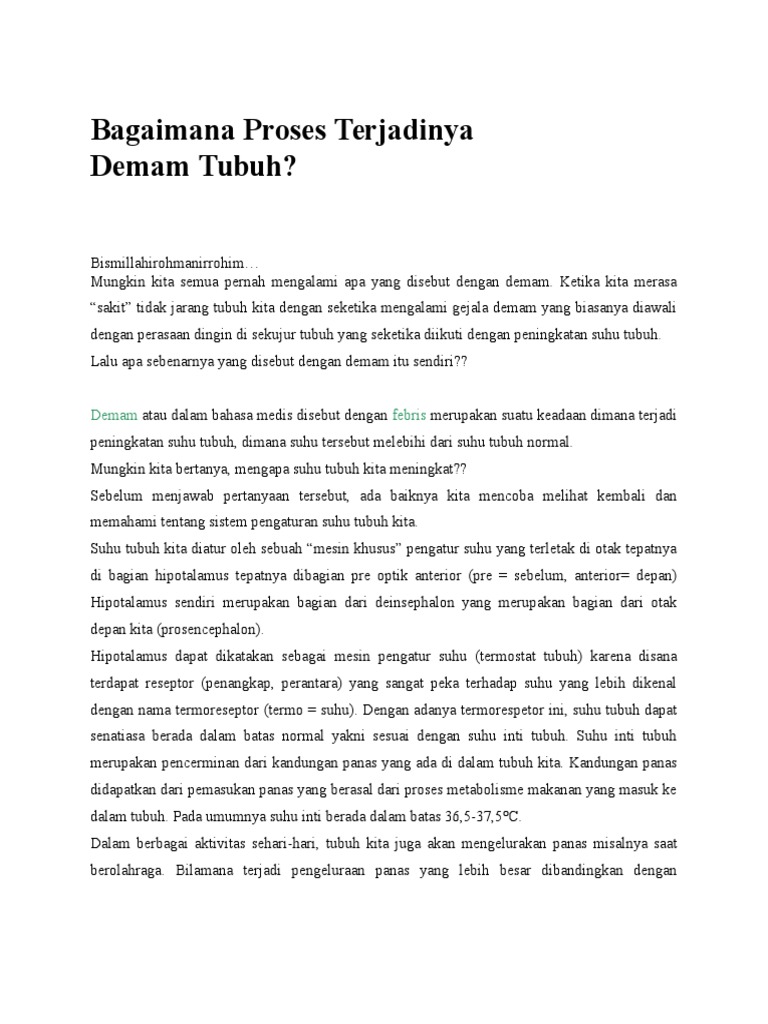 Bagaimana Proses Terjadinya Demam