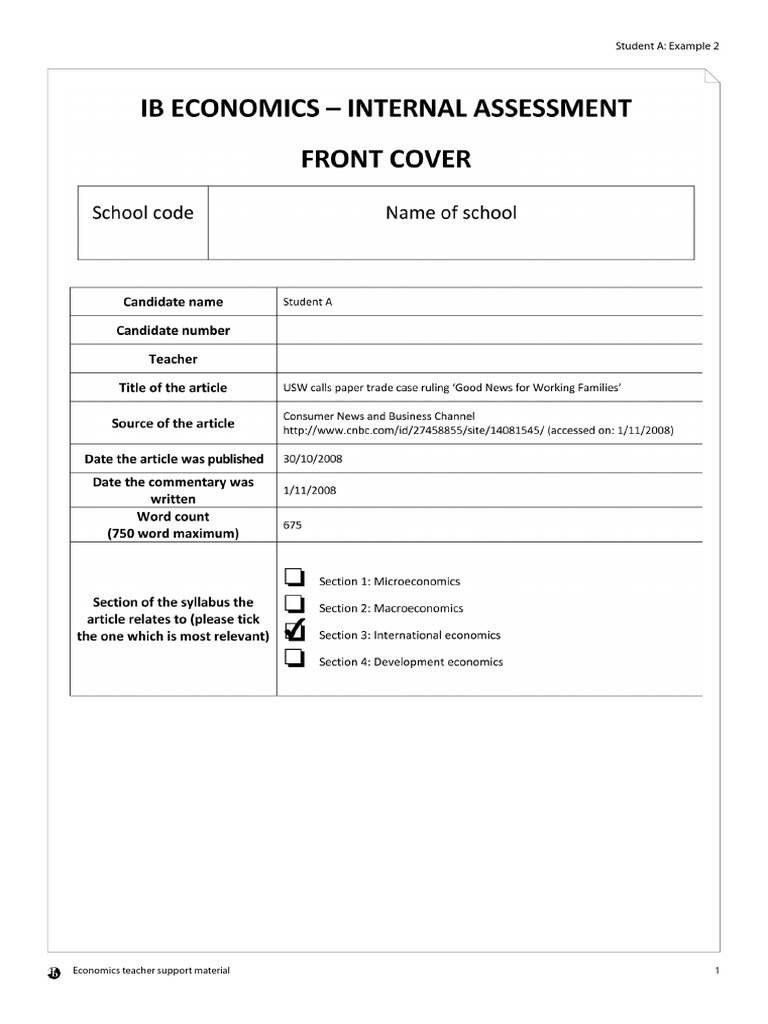 Student A: Example 2: Economics Teacher Support Material 1 | PDF