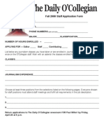 O'Collegian Application Cover Sheet 2008