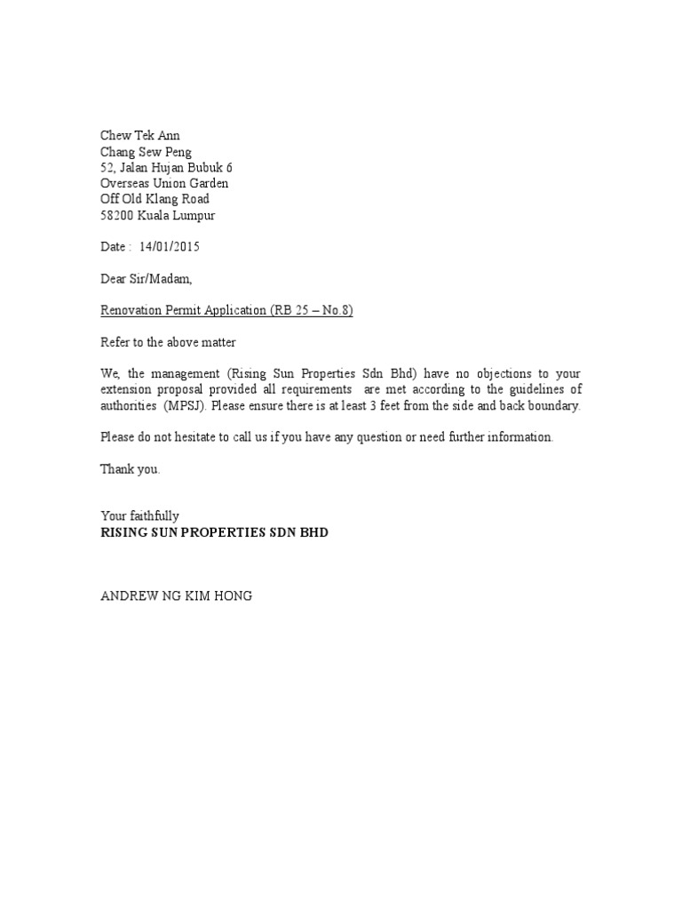 Photo inspiration: Visual Reference: Renovation Permit Approval Letters