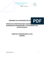 Memoria de Actividades Del Año 2014: Servicio de Anestesiología-Cuidados Críticos Quirúrgicos-Reanimación y Tratamiento Del Dolor Infantil