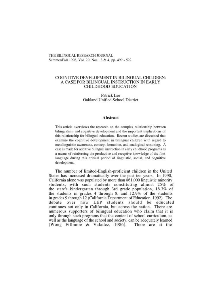 Cognitive Development in Bilingual Kids | PDF | Multilingualism ...
