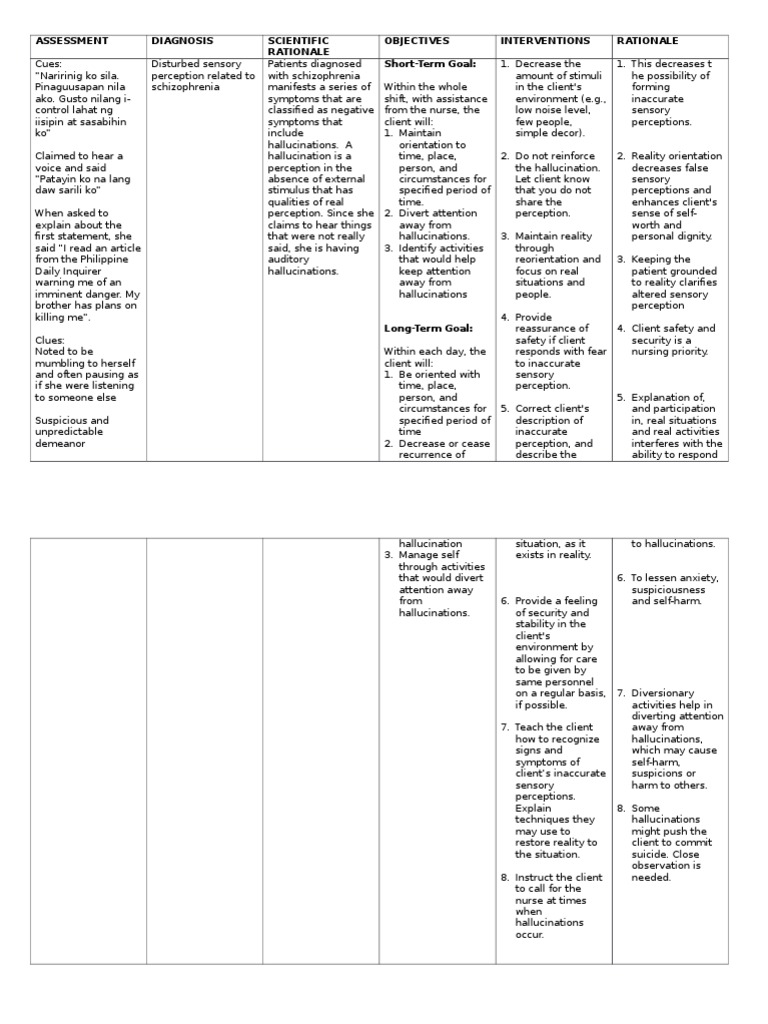 Nursing Care for Disturbed Sensory Perception | PDF | Hallucination ...