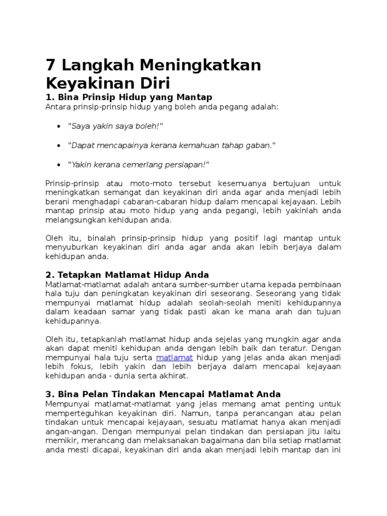 7 Langkah Meningkatkan Keyakinan Diri | PDF | Karier & Perkembangan