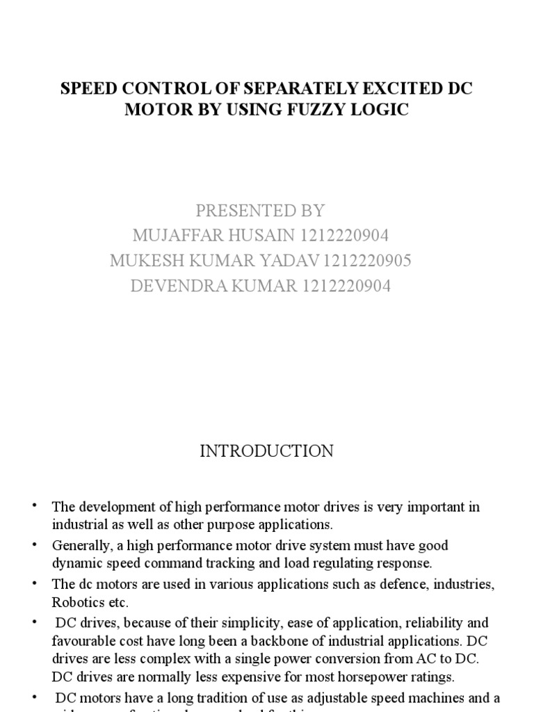 Speed Control of Separately Excited DC Motor by | PDF | Fuzzy Logic ...