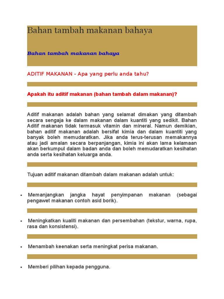 Bahan Tambah Makanan Bahaya Pdf