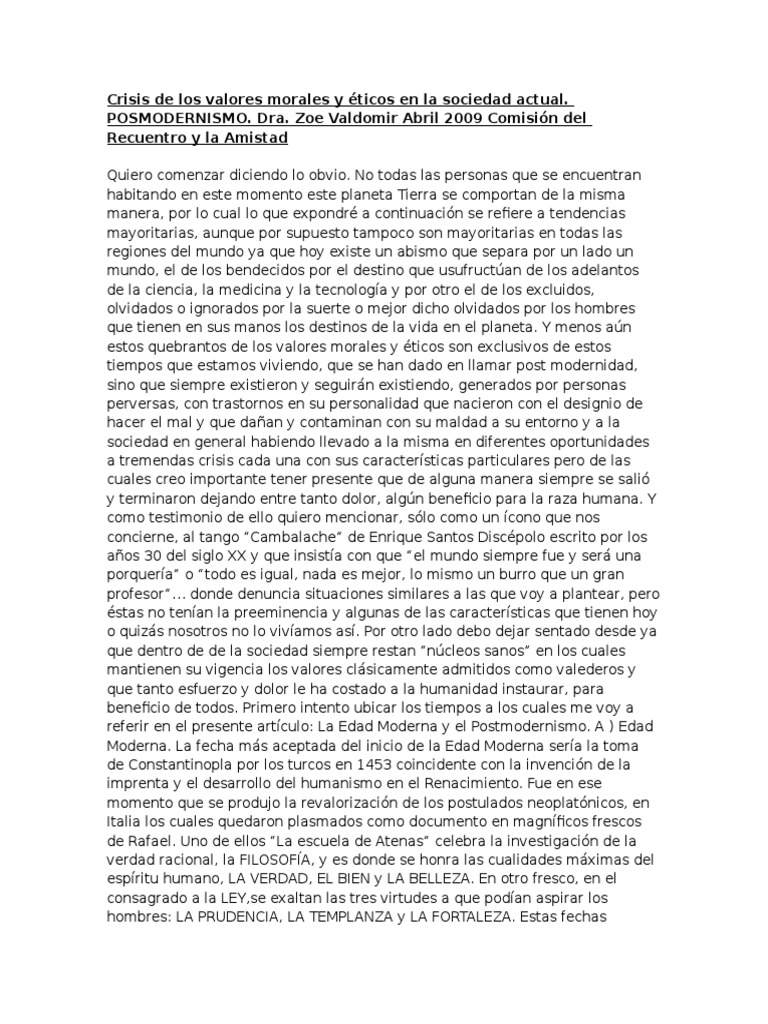 Crisis de valores en la sociedad actual | PDF | Período moderno ...