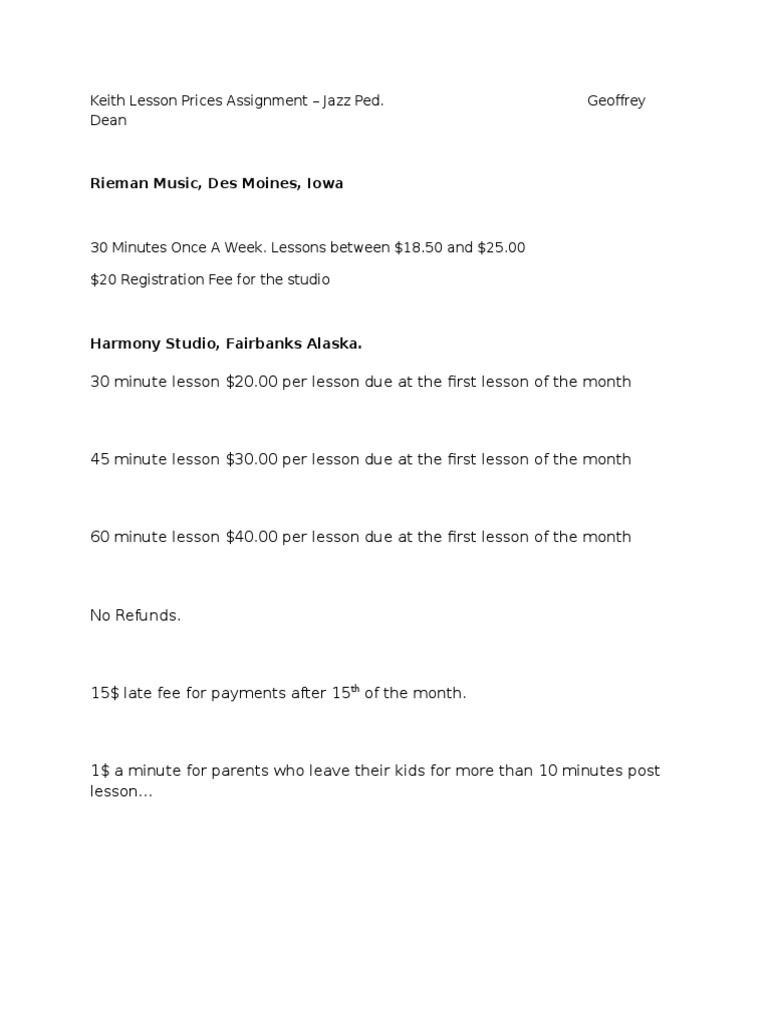 Jazz Pedagogy Lesson Pricing Guide | PDF