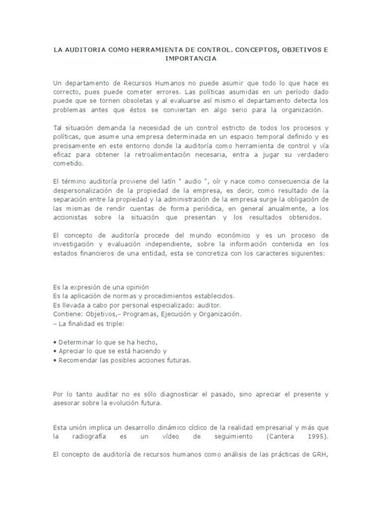Auditoría De Recursos Humanos Control Efectivo Pdf Gestión De