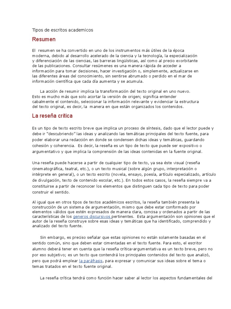 Tipos de Escritos Academicos Ensayos Teoría