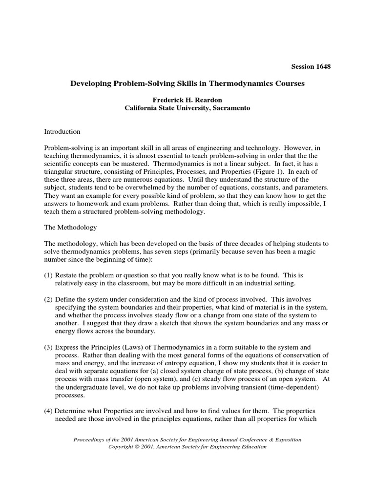 Developing Problem Solving Skills in Thermodinamic | PDF ...