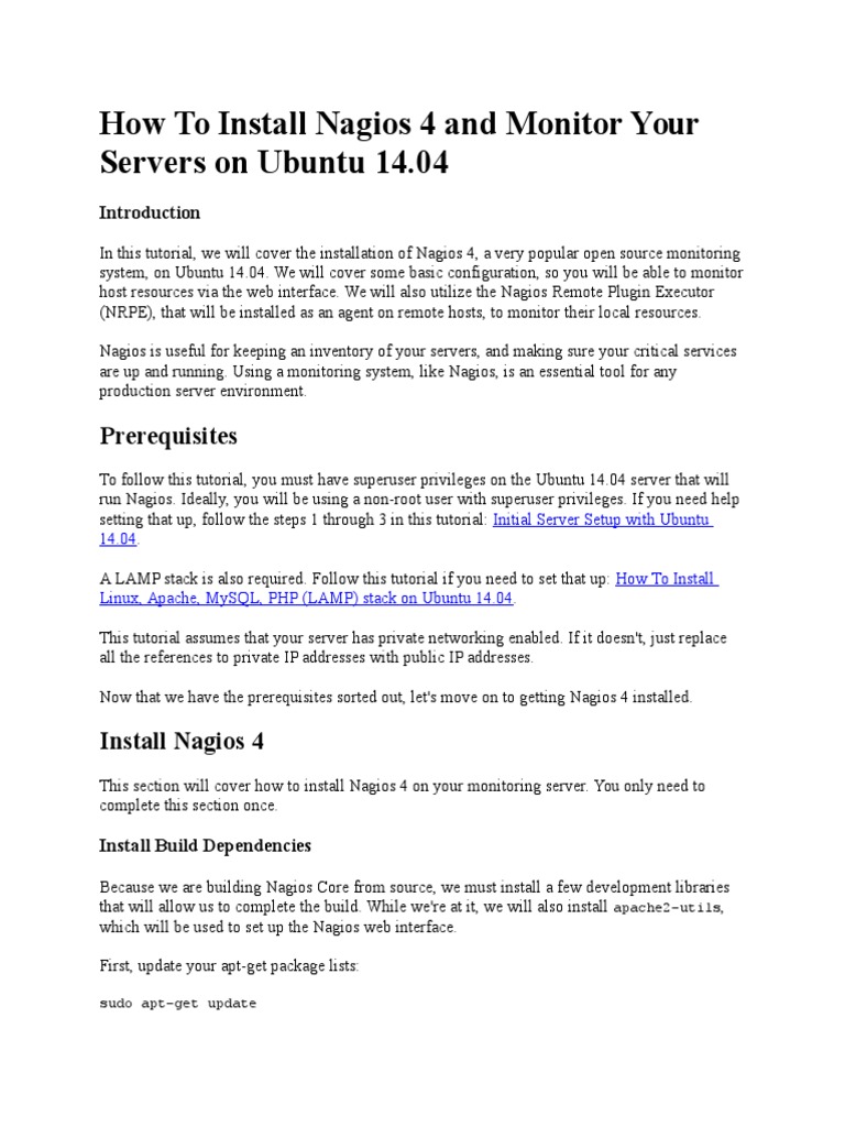 Install Nagios 4 on Ubuntu 14.04 | PDF | Utility Software | Operating ...