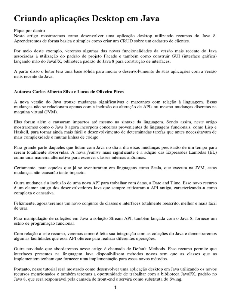 Aplicações Desktop em Java 8: Guia Completo | PDF | Java (linguagem de ...