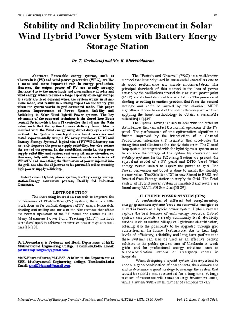 Solar-Wind Hybrid System Stability | PDF | Electric Power Transmission ...