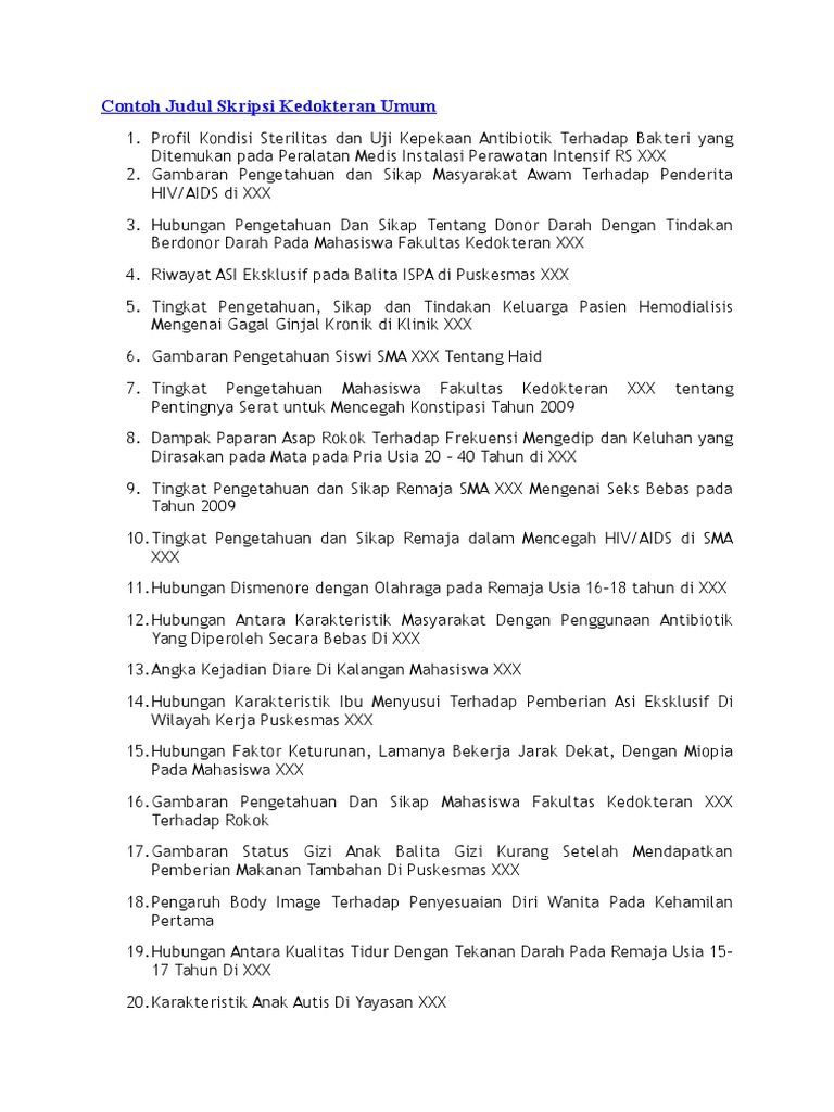Skripsi Kedokteran Ide Judul Skripsi Universitas