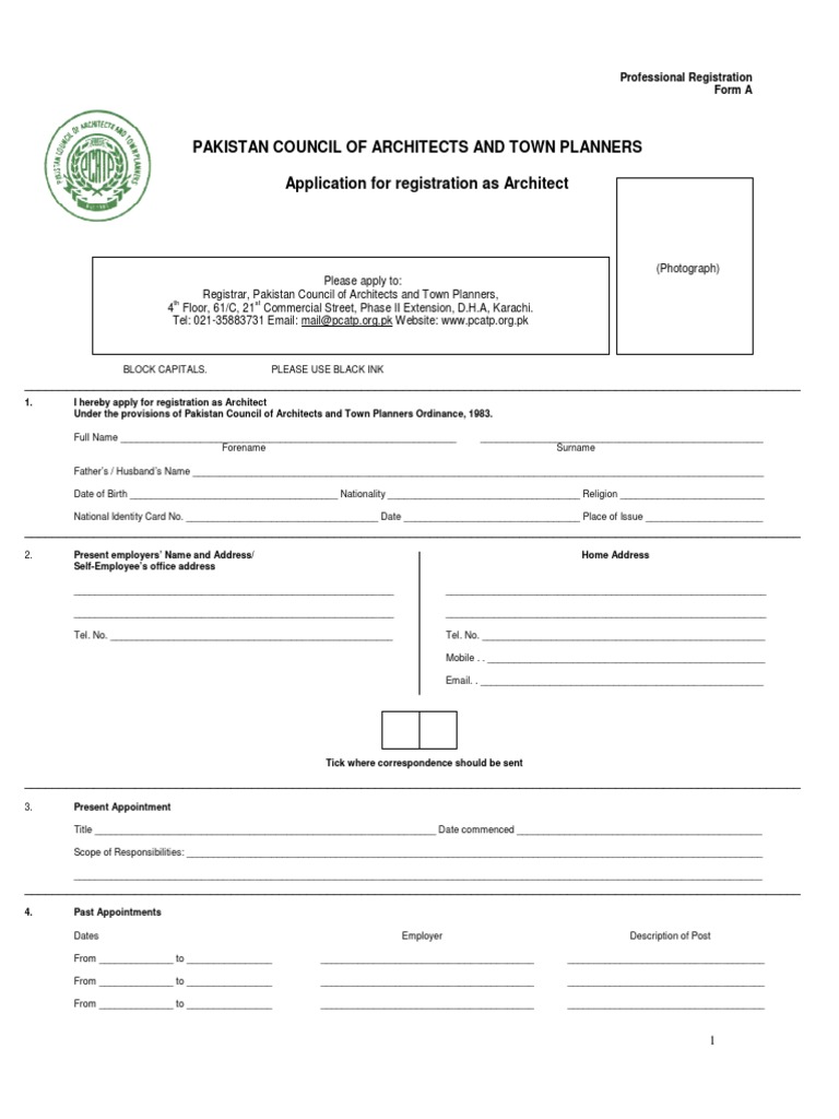 PCATP Architect Registration Form | PDF | Architect | Identity Document