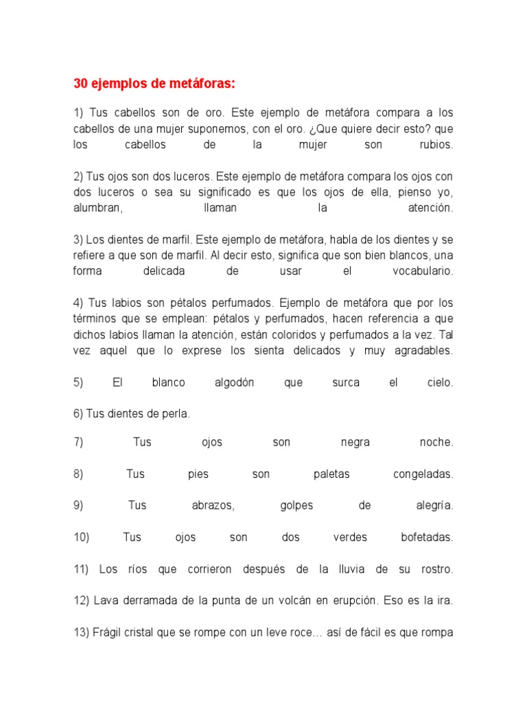 Tipos y Ejemplos de Metáforas | PDF | Metáfora | Naturaleza
