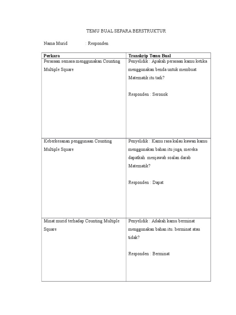 Temu Bual Separa Berstruktur Pdf