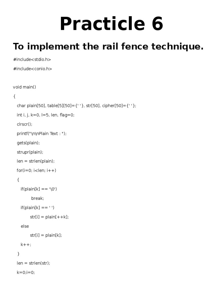 To Implement The Rail Fence Technique PDF