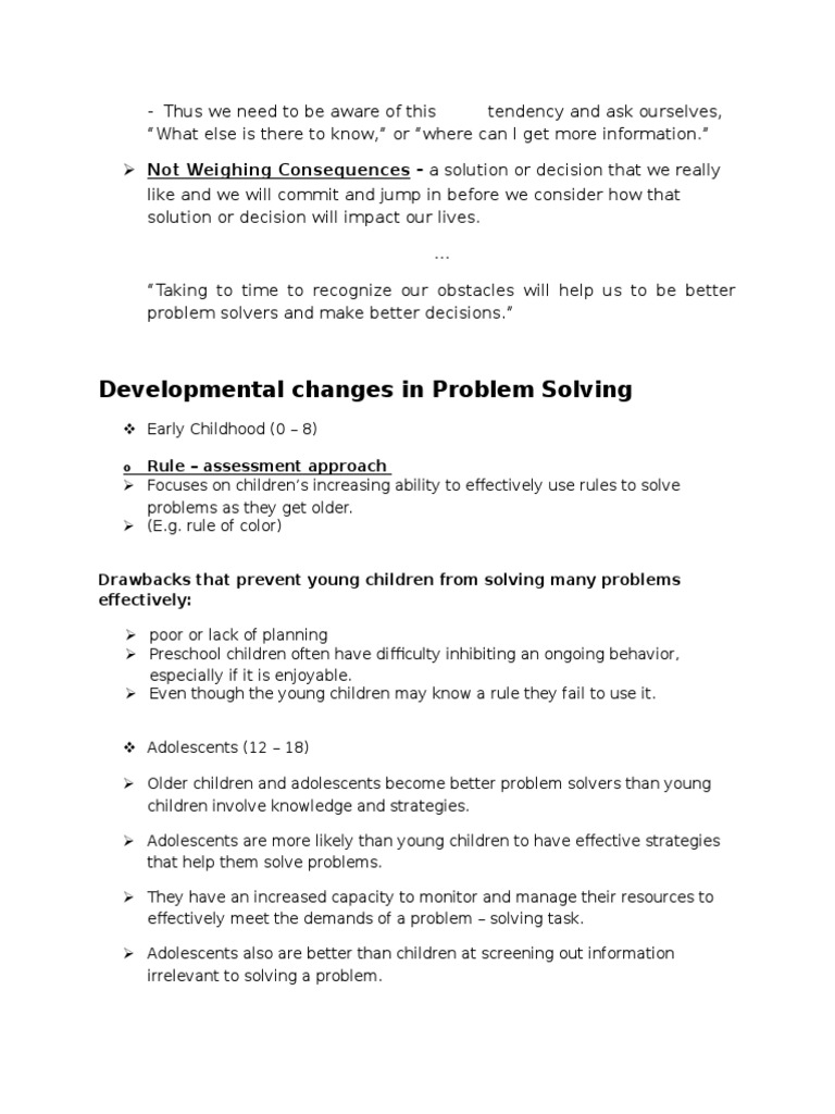 Developmental Changes in Problem Solving: Not Weighing Consequences - A ...