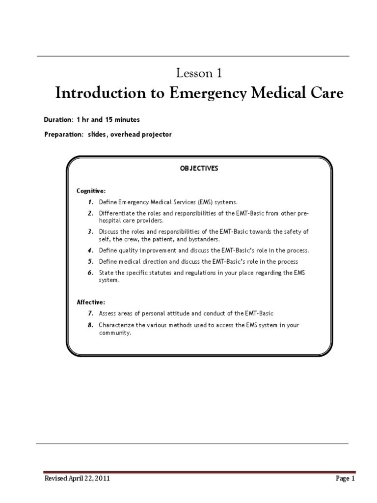 Introduction to Emergency Medical Care | PDF | Emergency Medical ...