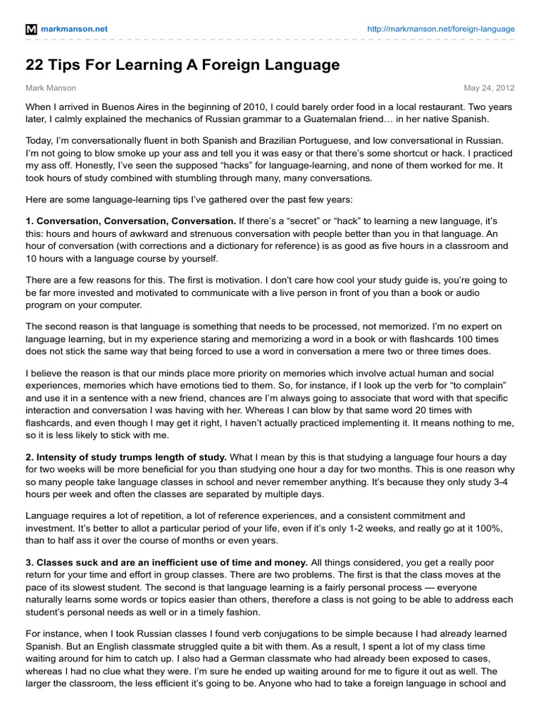 22 Tips For Learning A Foreign Language | PDF | English Language ...