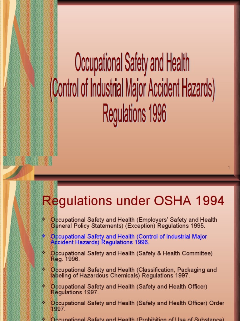 CIMAH Regulations 1996  Dangerous Goods  Occupational 