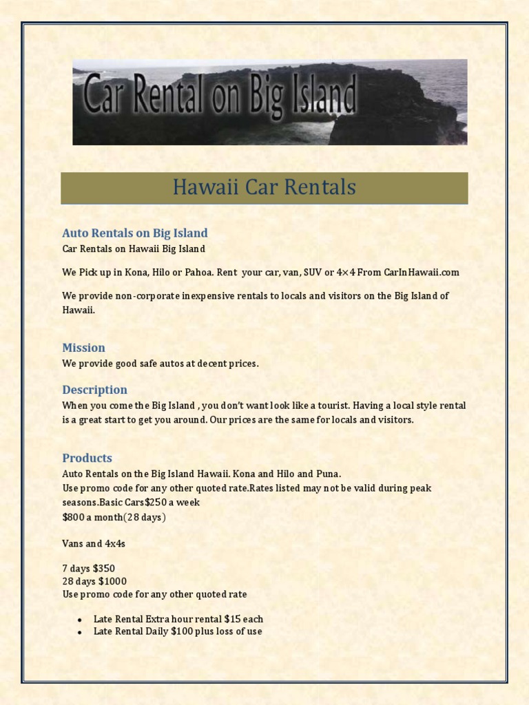 Hawaii Car Rentals PDF Hawaii (Island) Renting