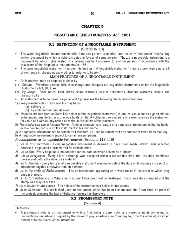 Negotiable instruments Negotiable Instrument Promissory Note