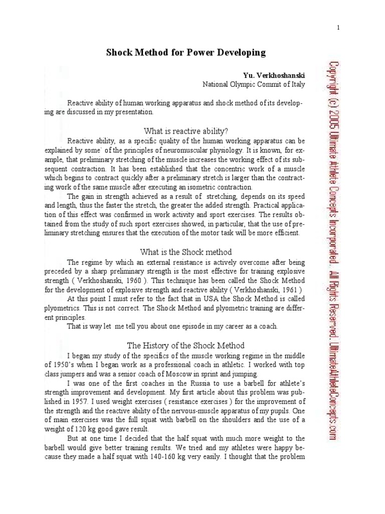 Verkhoshansky's Shock Method Explained | PDF | Strength Training ...