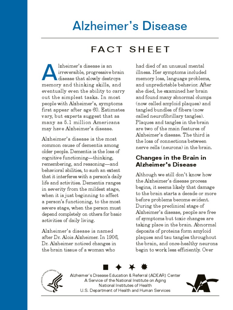 Ad Fact Sheet | PDF | Alzheimer's Disease | Dementia
