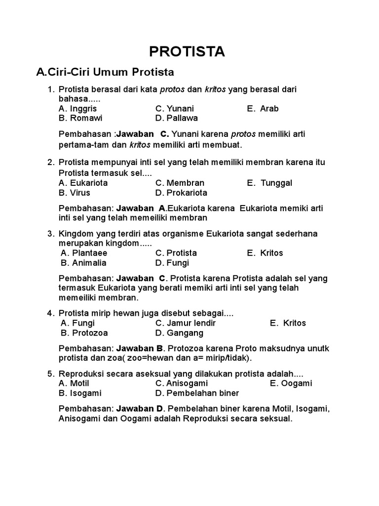 KUMPULAN SOAL PROTISTA