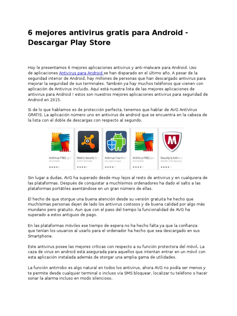 6 Mejores Antivirus Gratis para Android - Descargar Play Store | PDF ...