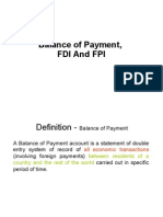 Balance of Payment For FDI FII