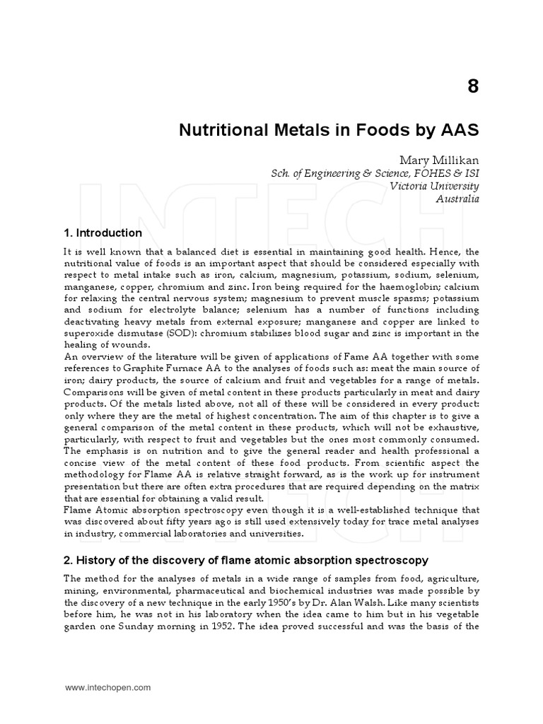 Nutritional Metals in Foods by AAS PDF Atomic Absorption