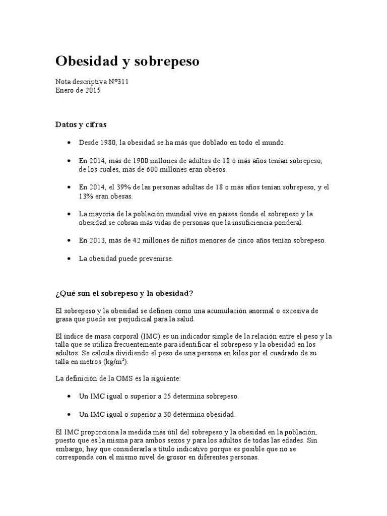 Obesidad y Sobrepeso OMS 2015 | PDF | Obesidad | Índice de masa corporal