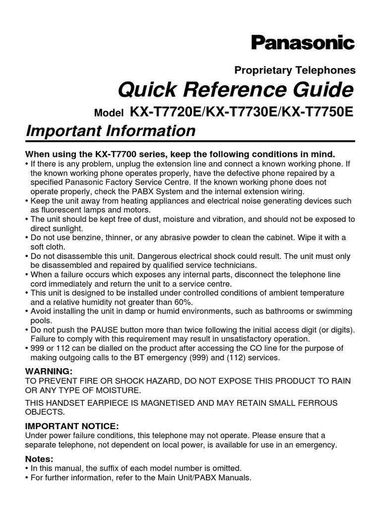 Panasonic KX T 7730 White PDF | PDF | Telephone | Oral Communication