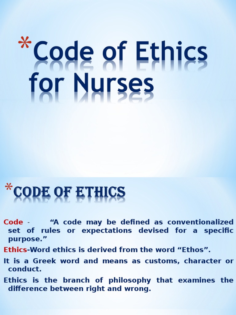 Code Of Ethics For Nurses Nursing Applied Ethics