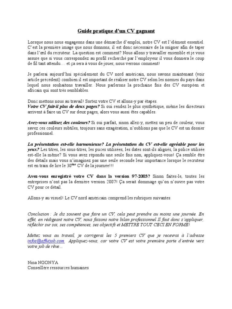 Guide Pratique D'un CV Gagnant | PDF