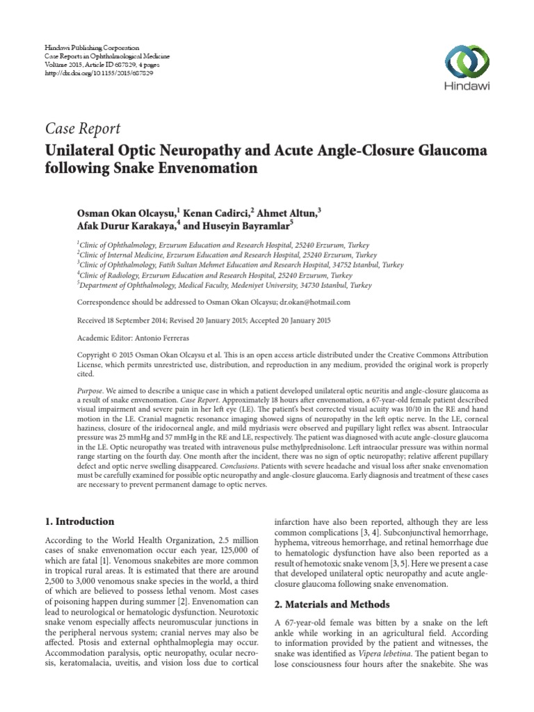 Case Report Unilateral Optic Neuropathy and Acute AngleClosure