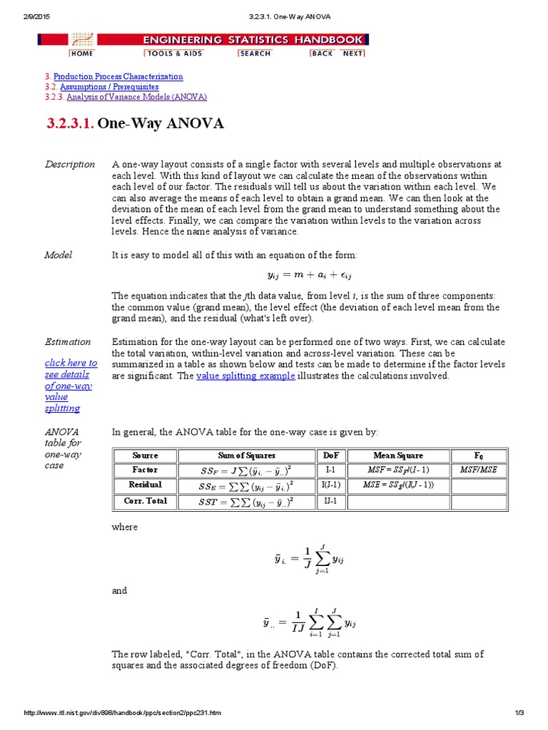 One Way ANOVA: Description | PDF | Analysis Of Variance | Degrees Of ...