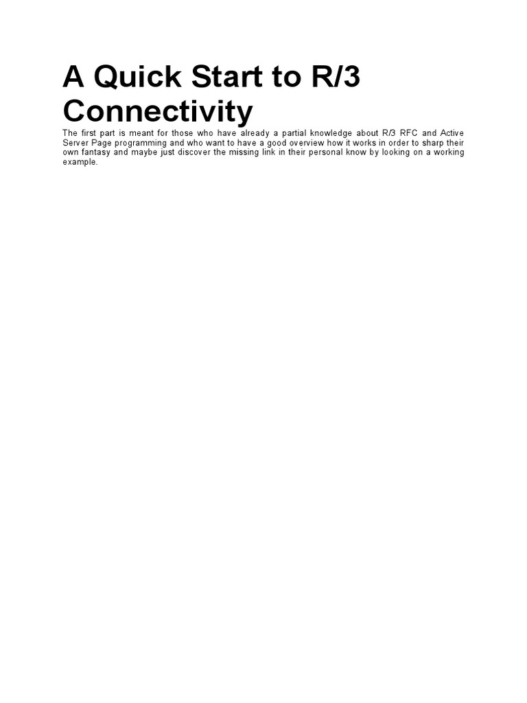 R/3 Connectivity Quick Start Guide | PDF