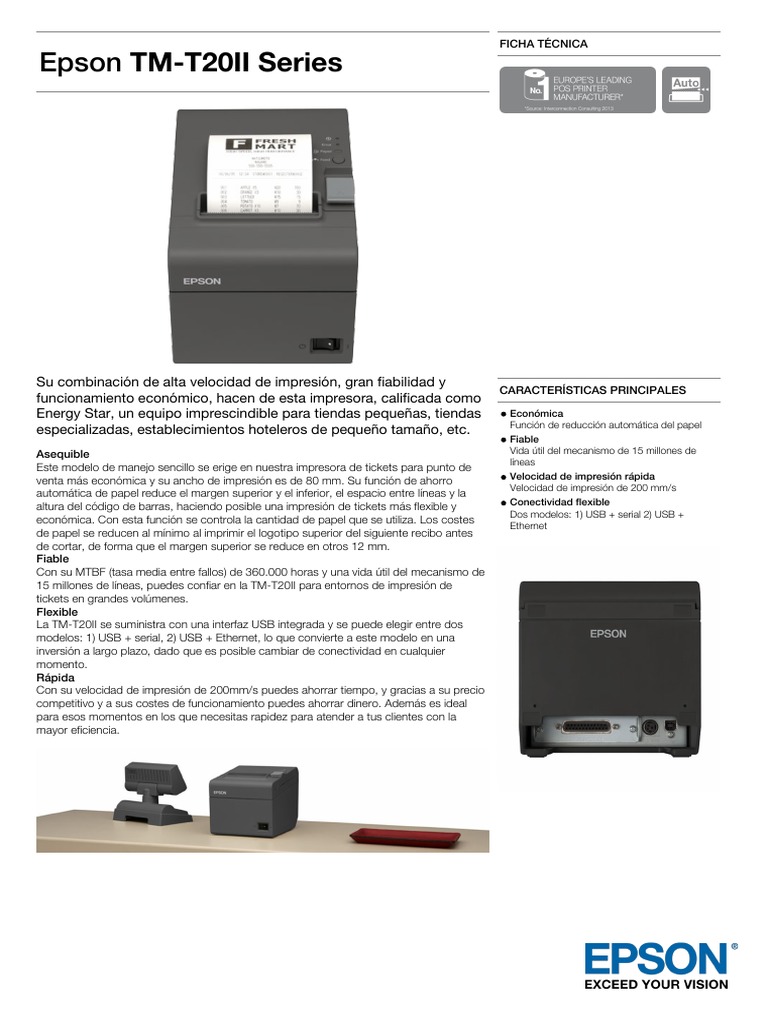 Epson TM T20II Series Ficha Técnica Impresora USB