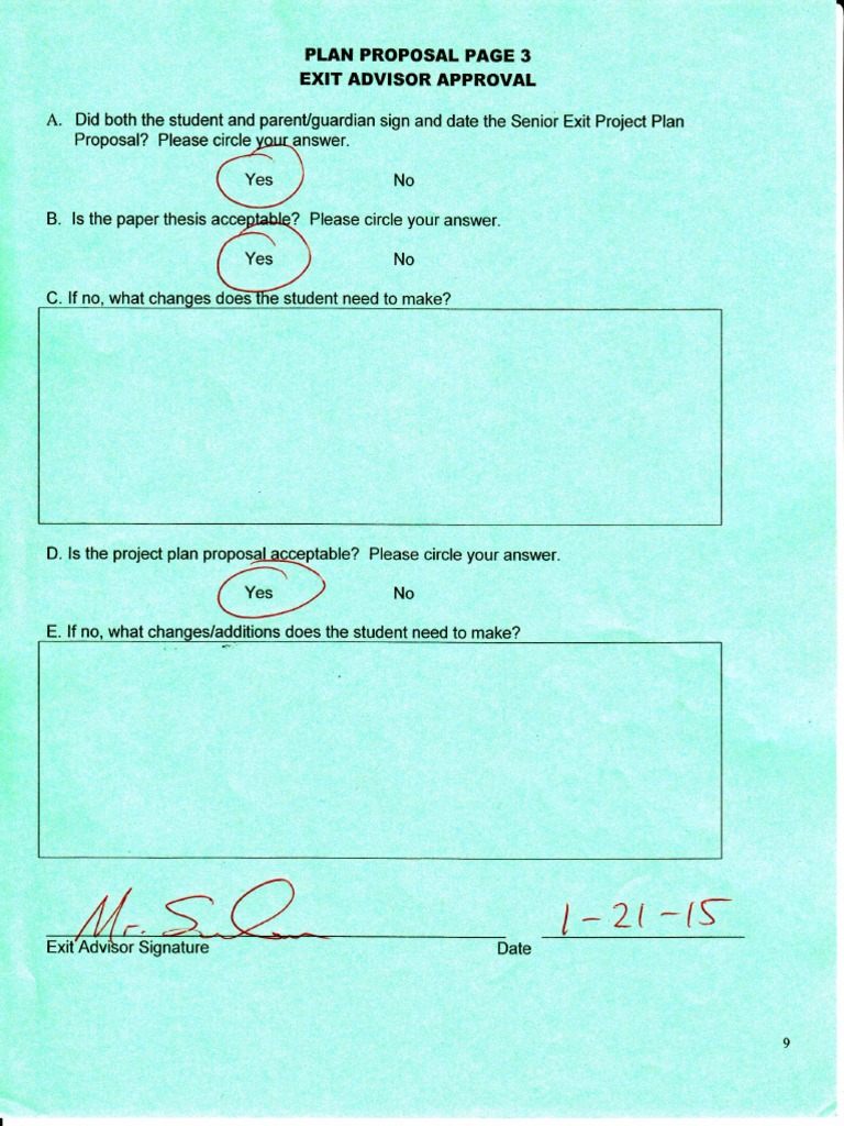 Senior Exit Project Plan Approval | PDF