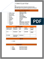 Curriculam Vitae: Personal Information