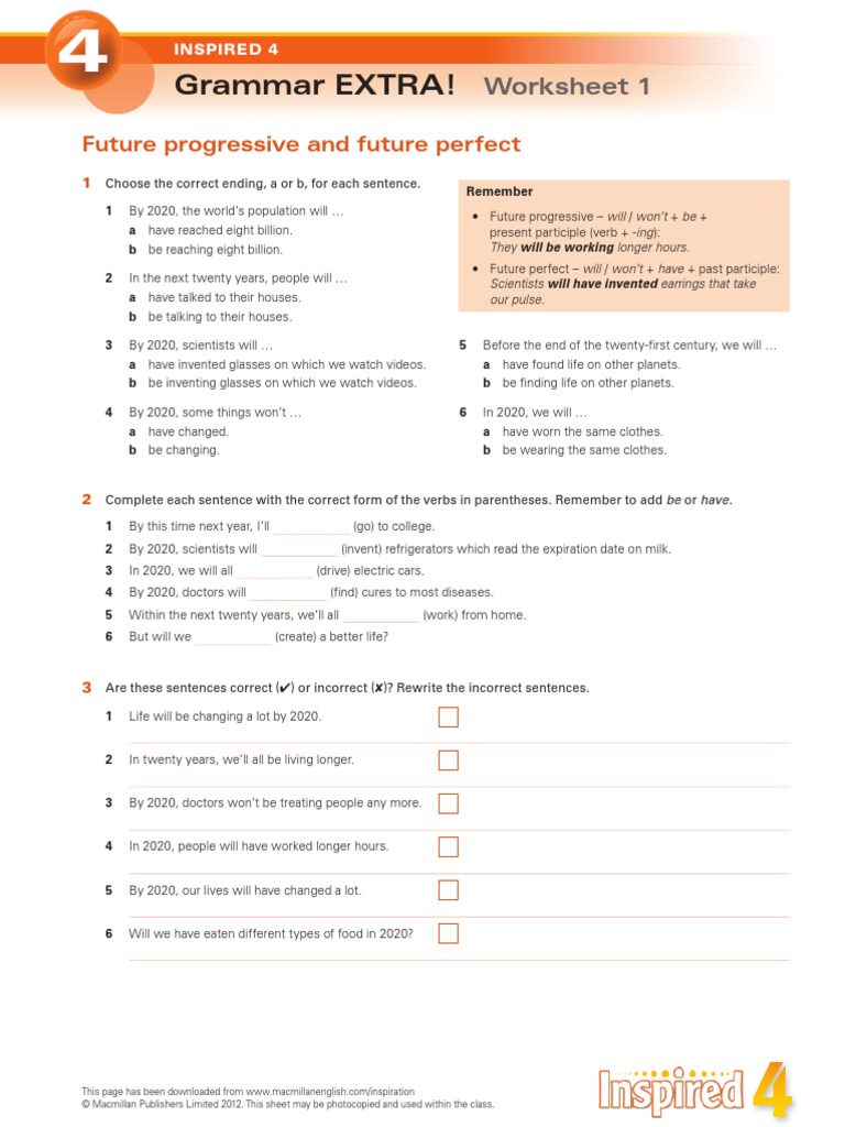 Grammar-EXTRA Inspired 4 Unit 4 Future Progressive and Future Perfect ...