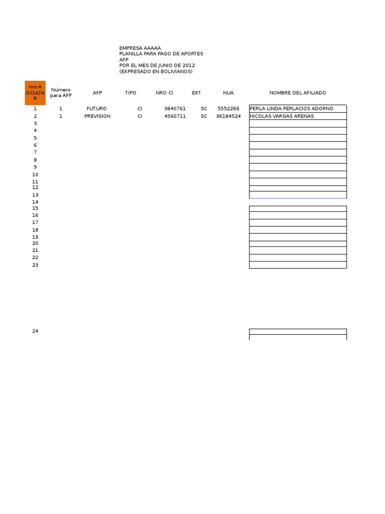 Formato PLANILLA AFP MODELO EXCEL+ | PDF | Relaciones laborales | Pensión