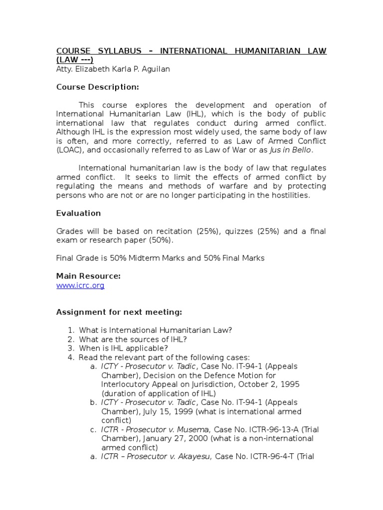 International Humanitarian Law Syllabus | PDF | Science & Mathematics